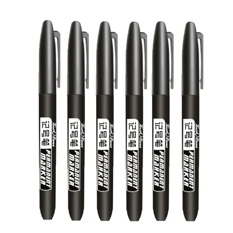 6Pcs Permanent Marker Set, Dual Tip Fine & Broad 1.5mm, Waterproof Ink Pens for Drawing, Black Blue Red Assorted Colors