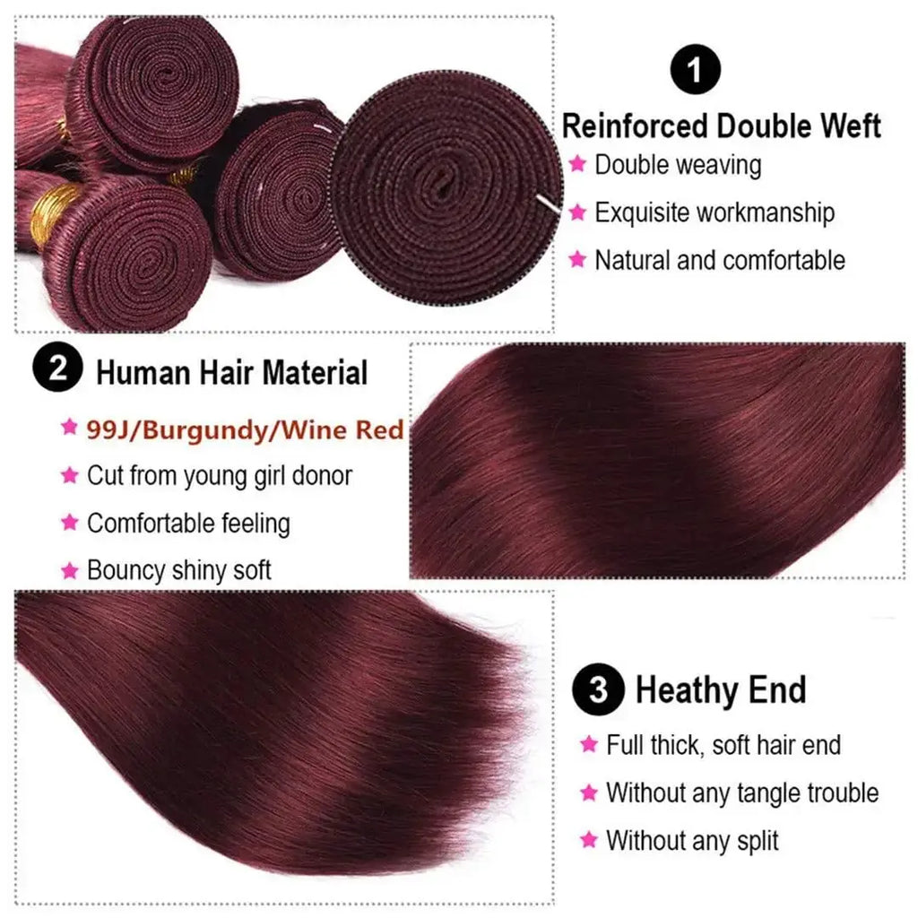 99J Burgundy Bundles Human Hair Straight Bundle Human Hair Red Color Brazilian Hair 1/3 Bundles Virgin Remy Hair Extensions 100G