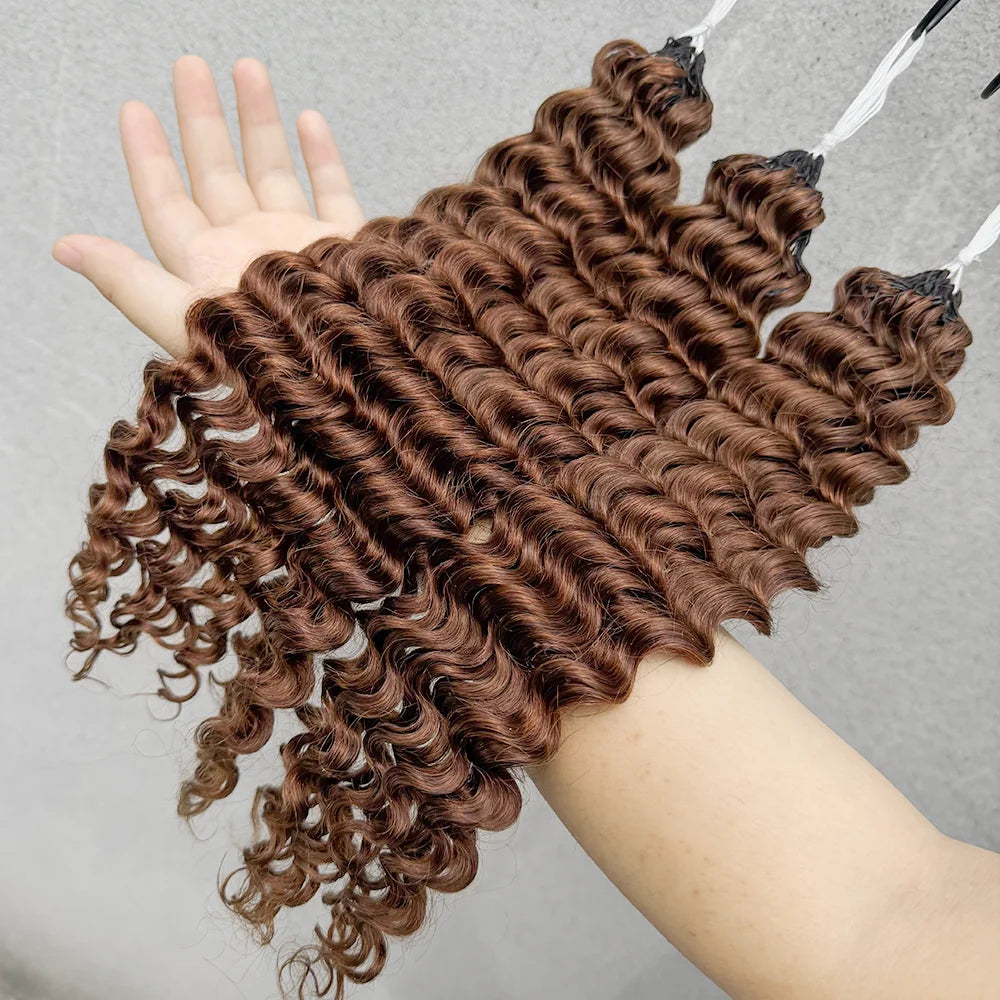 12A Chocolate Brown Deep Wave Burmese Human Hair Crochet Extension Pre Separated Feather Crochet Braiding Hair Knotless Boho Hair For Women