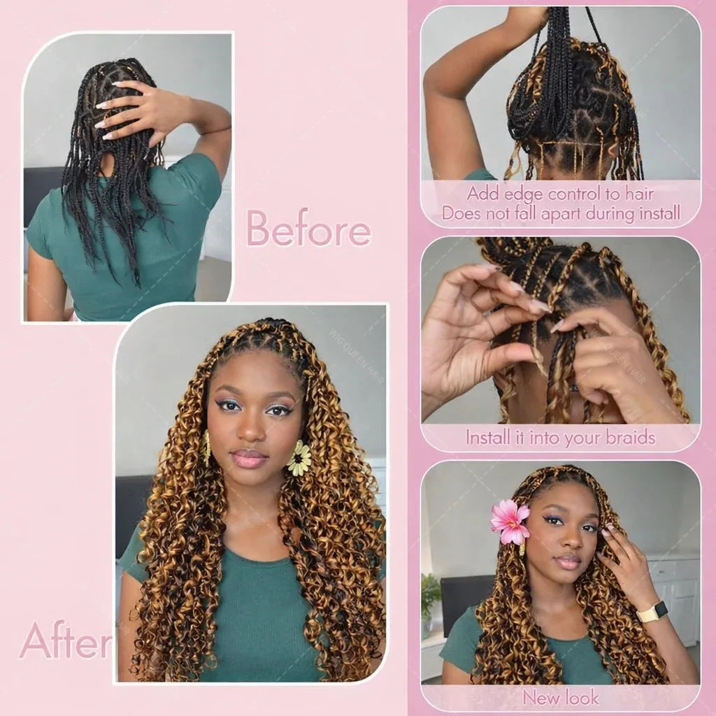 P427 Highlight Burmese Curly Feather Crochet Hair Pre Separated Knotless Crochet Extension With Spiral Curly End For Braiding