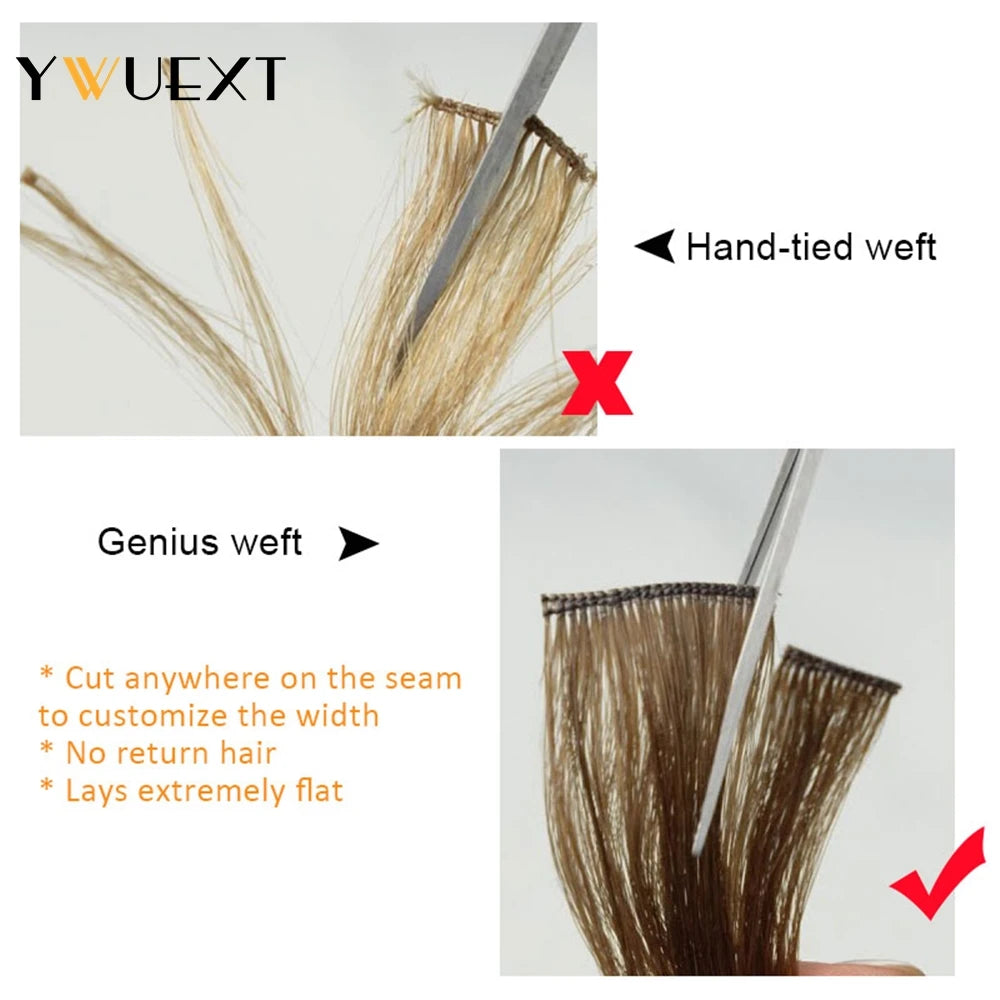 YWUEXT Genius Weft Human Hair Extensions 12-20 inches  Machine Made Remy Hair Flexible Hair Weaves Natural Straight 40-50g