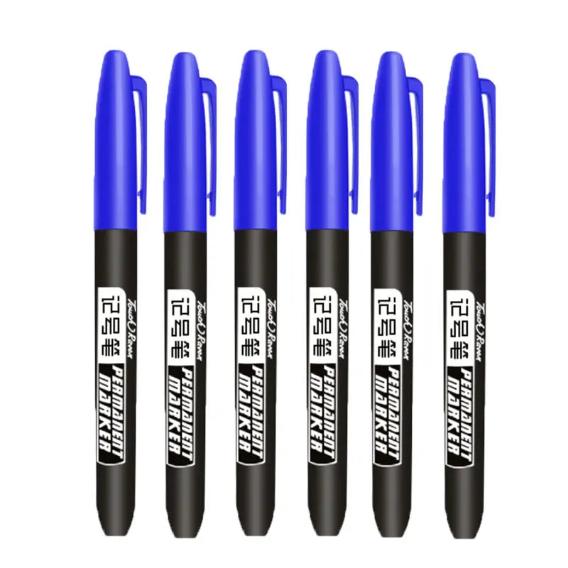 6Pcs Permanent Marker Set, Dual Tip Fine & Broad 1.5mm, Waterproof Ink Pens for Drawing, Black Blue Red Assorted Colors