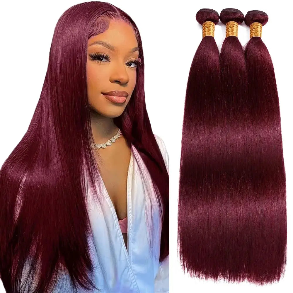 99J Burgundy Bundles Human Hair Straight Bundle Human Hair Red Color Brazilian Hair 1/3 Bundles Virgin Remy Hair Extensions 100G