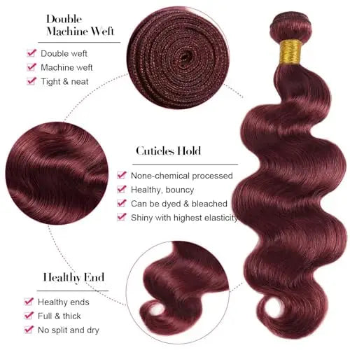 99j Burgundy Body Wave Human hair Bundles 12-26 Inch Unprocessed Virgin Human Hair 1/3pc 7A  Raw Hair Bundles Extensions