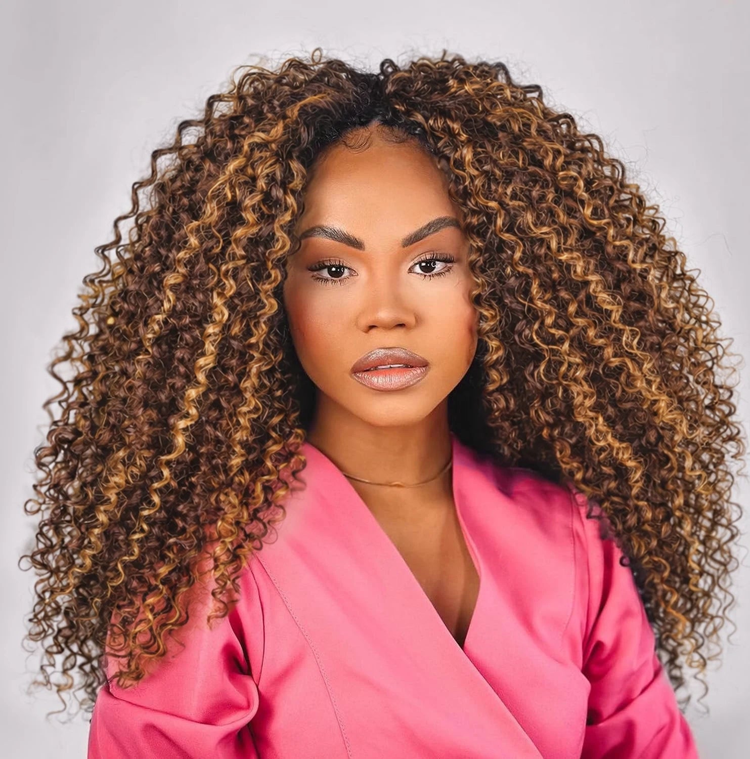 P4/27 Ombre Highlight Kinky Curly Feather Crochet Human Hair Pre-Separated Dark Brown and Blonde Miracle Knots Hair Extensions