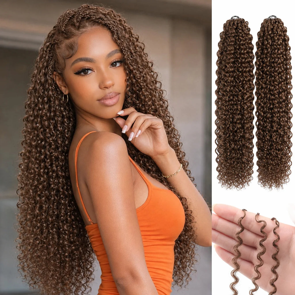Pre-Looped Miracle Knots Brown Feather Crochet 100% Human Hair Extension Pre Separated Knotless Crochet Hair Bundles For Reusable Boho Braids