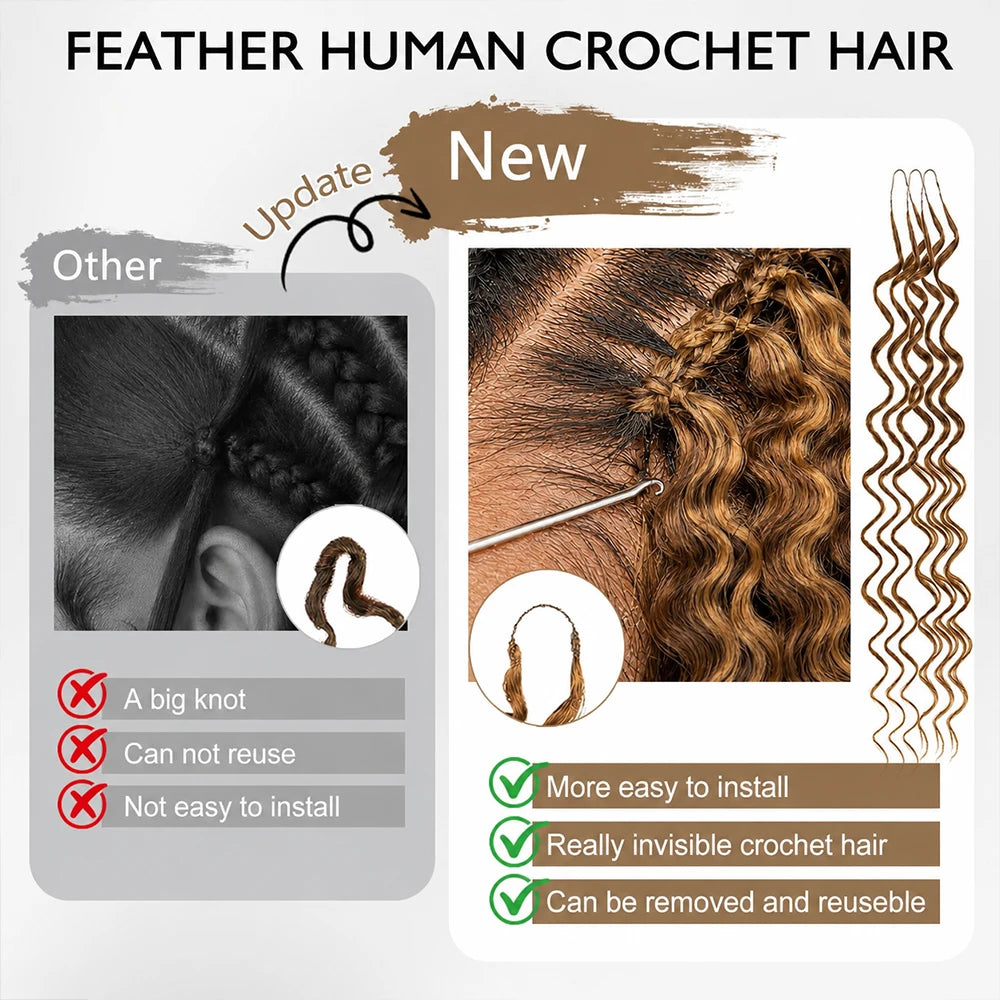 Honey Blonde Highlight Colored Feather Crochet Hair Afro Kinky Curly Pre Looped Crochet Human Hair Deep Wave Hair Extensions
