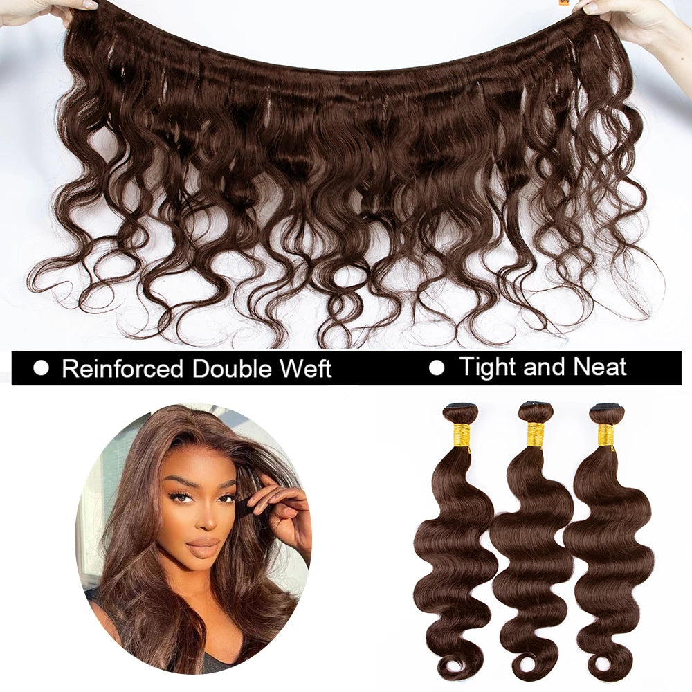 Chocolate Brown Human Hair Bundles Hair Extensions 30 Inch For Woman Body Wave Weave Peruvian Raw Human Hair Bundle #4 Color