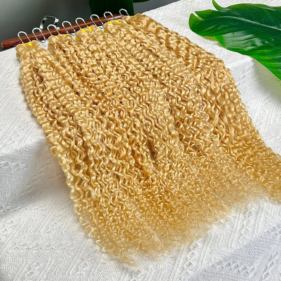 #613 Color Blonde Deep Curly Human Hair Bundles Double Weft 22-28 Inch Hair Weave Extensions 1 2 3 4 Bundles Raw Virgin Hair