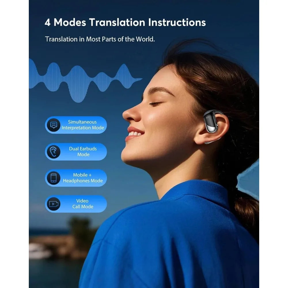 AI-Powered Translation Earbuds: 198 Languages Support, Bluetooth 6.1, Open Ear & Touch Controls, Ideal for Travel and Learning
