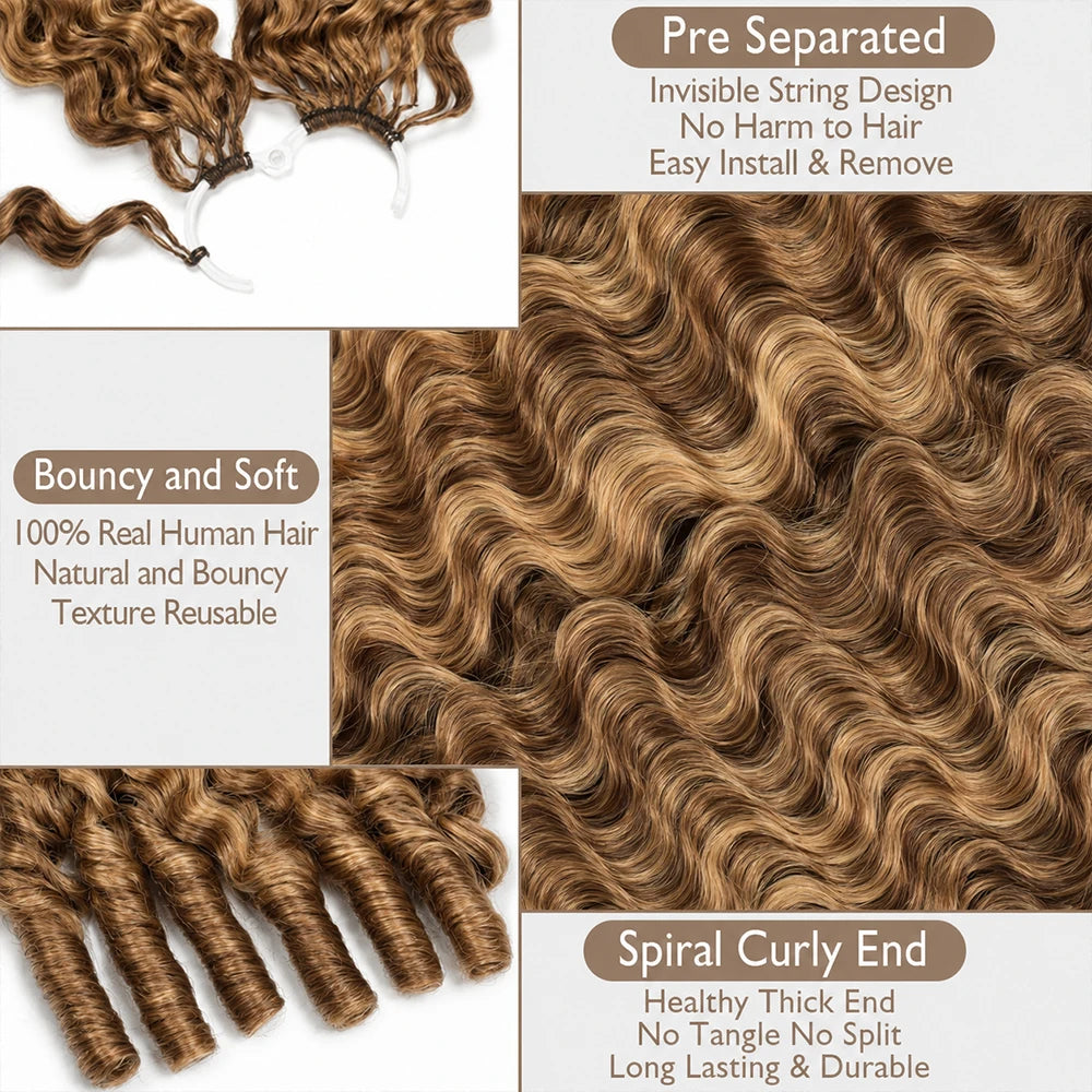 Honey Blonde Highlight Colored Feather Crochet Hair Afro Kinky Curly Pre Looped Crochet Human Hair Deep Wave Hair Extensions
