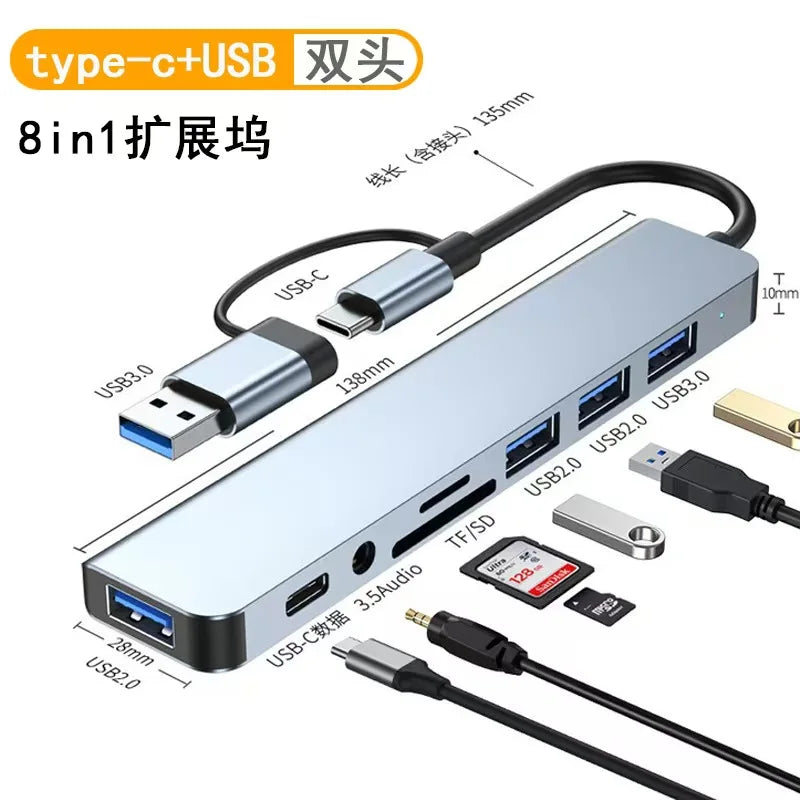 8in1 USB C Hub 4 USB Ports 1 USB-C Jack TF/SD Card Reader 3.5mm Audio Output for MacBook pro iPad pro iPhone 15 Laptop