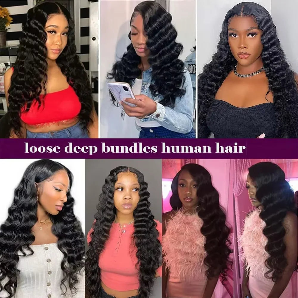 Loose Deep Wave Bundles with Closure Brazilian Virgin Human Hair Bundles Wet and Wavy Human Hair bundles with 4×4 Closure