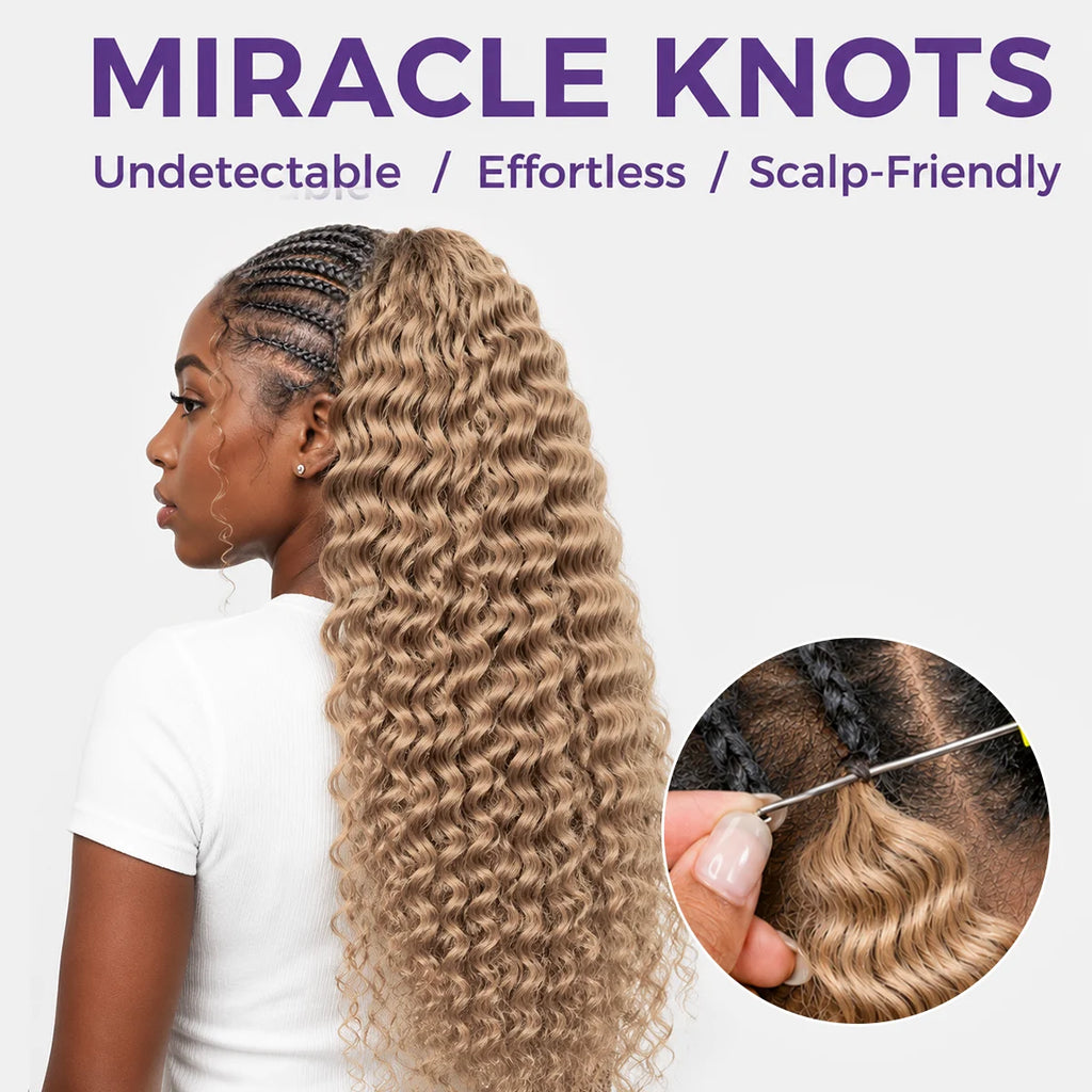 #27 Highlight Honey Blonde Deep Wave  Crochet Human Hair Extensions Pre Separated Miracle Knots Invisible Knotless Feather Crochet Braids Human Hair Bulk Hair For Braiding