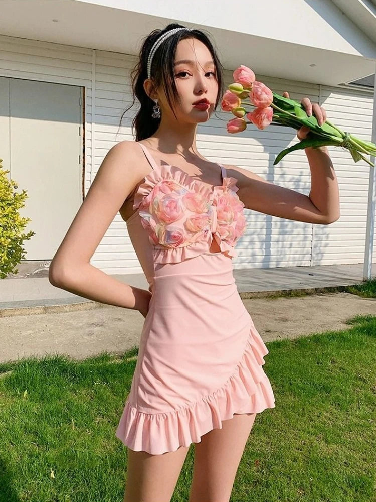 Women's 2026 New One Piece Skirted Swimsuit Slimming Modest Swimwear Vintage Beach Dress For Hot Spring Vacation