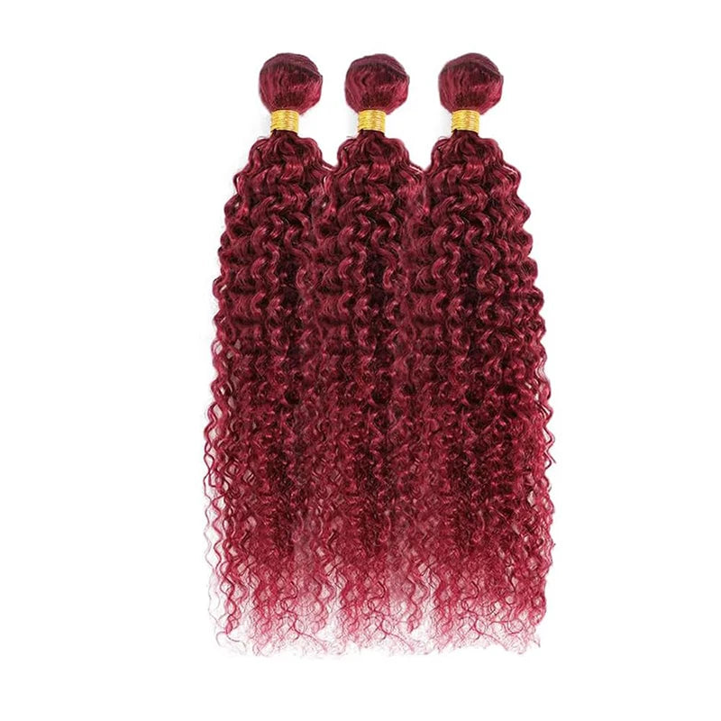 99J Burgundy Kinky Curly Bundles Human Hair 1/3/4 Bundles Burmese Remy Human Hair Extensions 8-32 Inch For Women