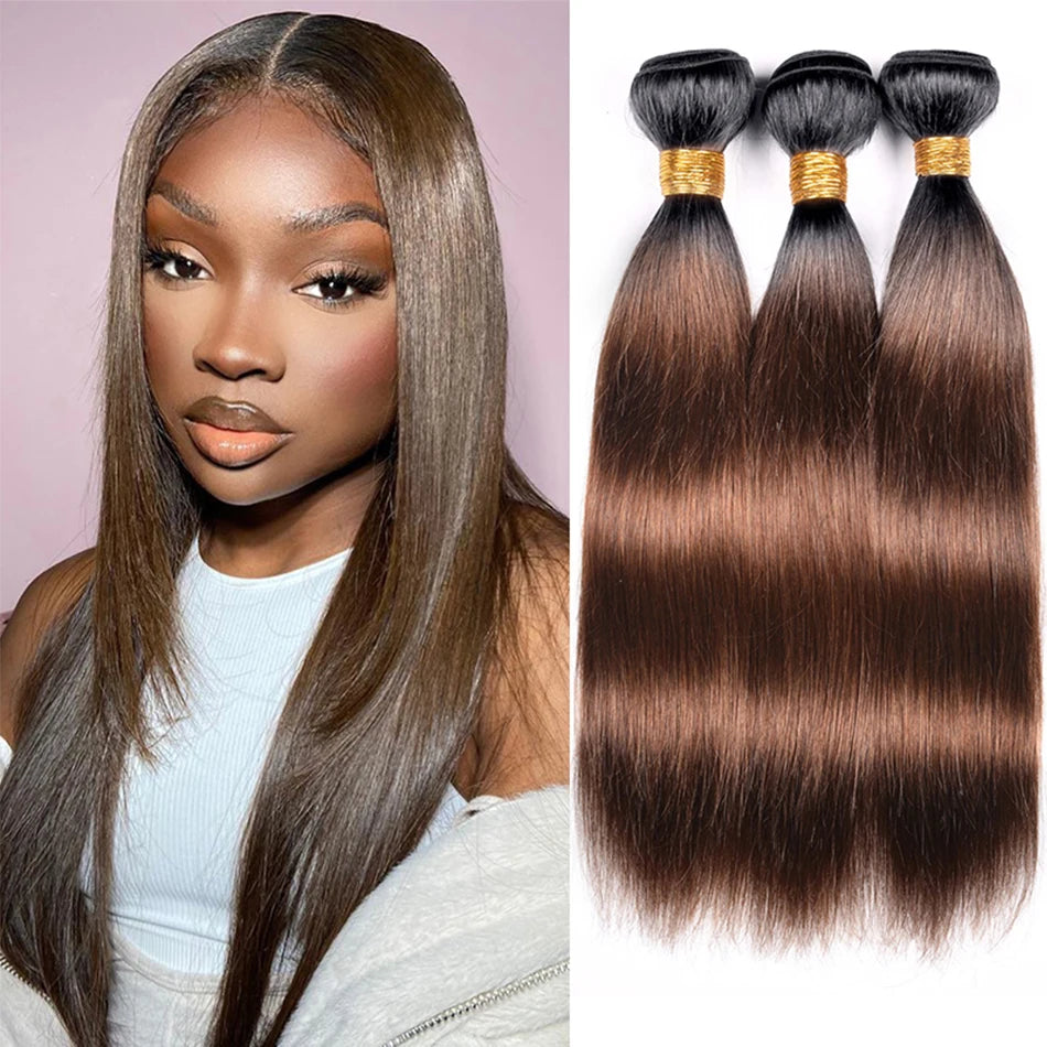 Piano Color Brown Silky Straight Bundles Human Hair Unprocessed Brazilian Virgin Hair Highlight Bone Straight Hair 3/4 Bundles