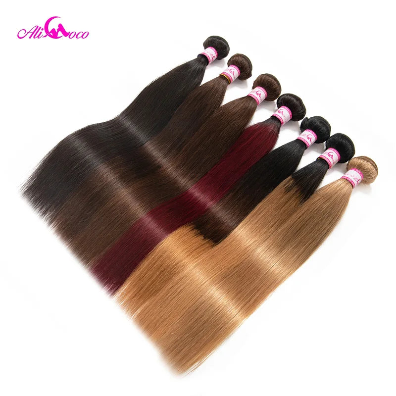 Ali Coco Brazilian Straight Hair 1/3/4 Bundles "8-30" inch  #2/#4/1b/27/ #27/1b/99j Non Remy Ombre Hair Human Weave Bundles