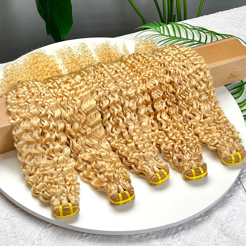 #613 Color Blonde Deep Curly Human Hair Bundles Double Weft 22-28 Inch Hair Weave Extensions 1 2 3 4 Bundles Raw Virgin Hair