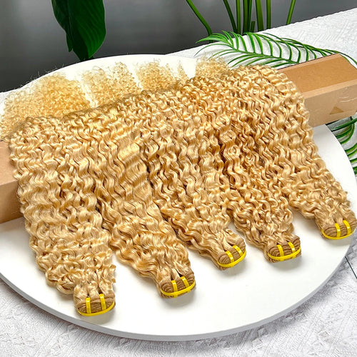 #613 Color Blonde Deep Curly Human Hair Bundles Double Weft 22-28 Inch Hair Weave Extensions 1 2 3 4 Bundles Raw Virgin Hair