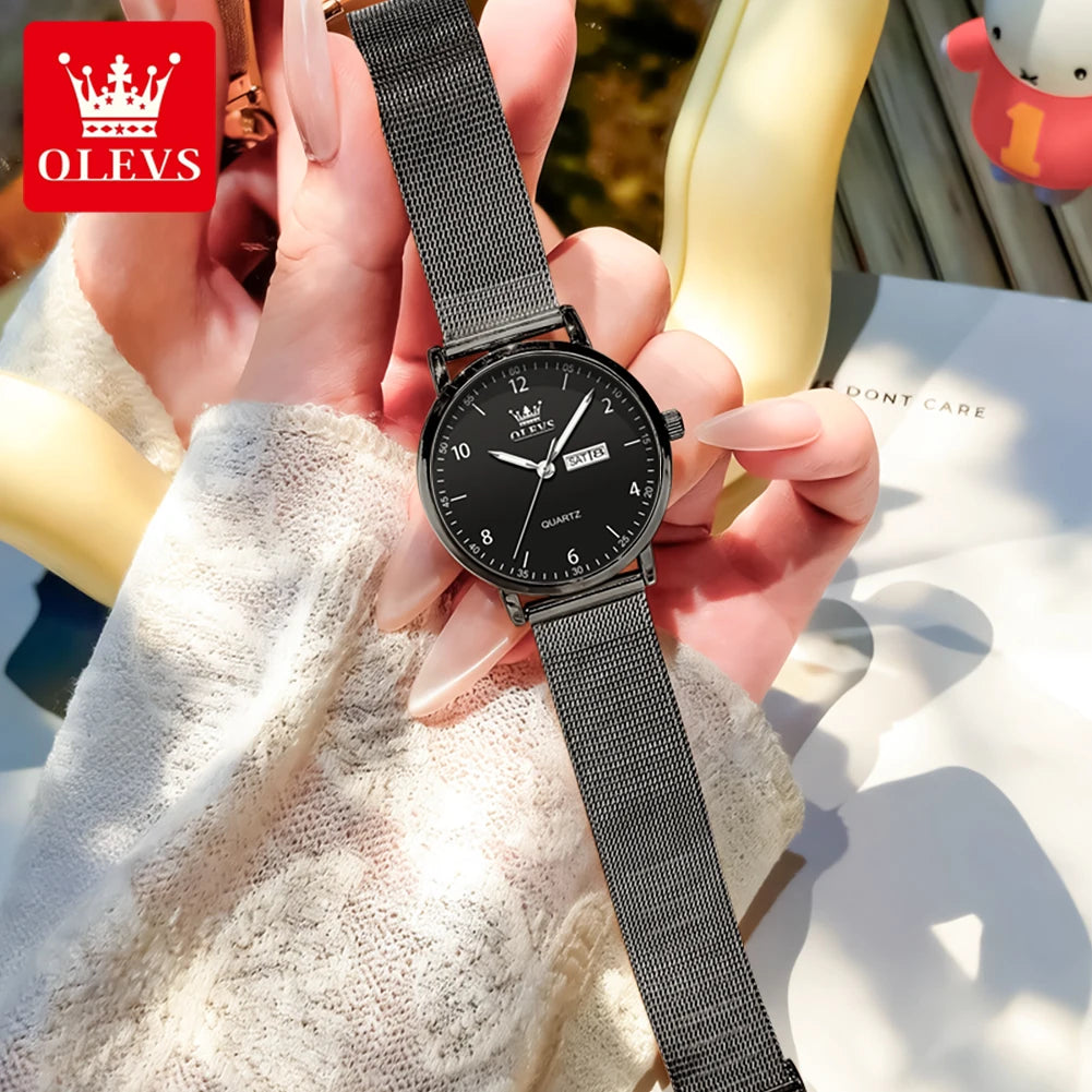 OLEVS 2996 Women Watches Original Elegant Slim Quartz Watch Waterproof Dual Calendar Display Watches For Woman Gift Box Reloj