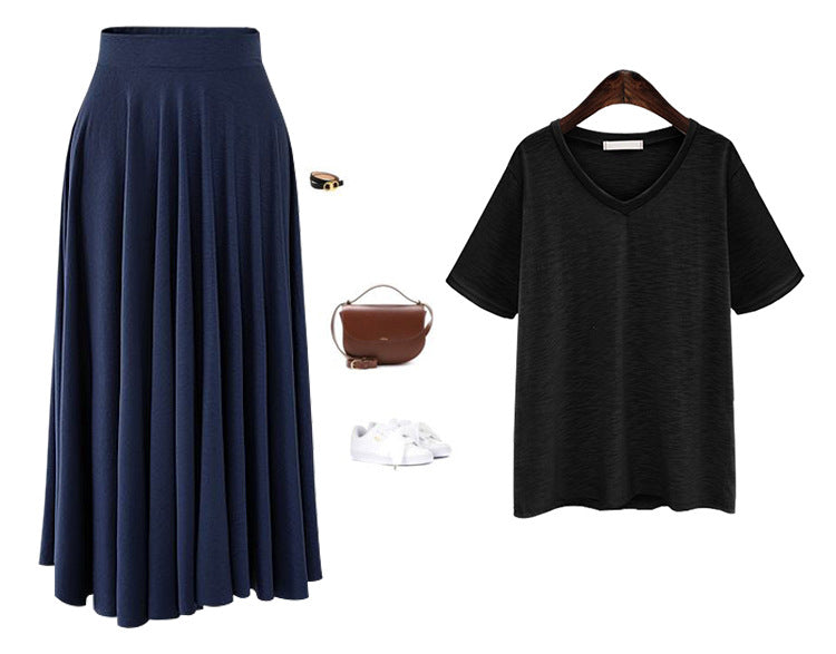 Summer New modal loose large size skirt 200kg fat mm long large swing skirt high waist pleated umbrella skirt