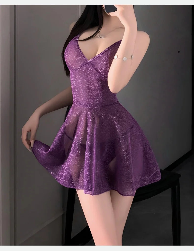 New Sexy Hot Pure Desire Erotic Lingerie Hot Girl Dress Nightclub Shiny Nightdress Female Hot Uniform Temptation Suit