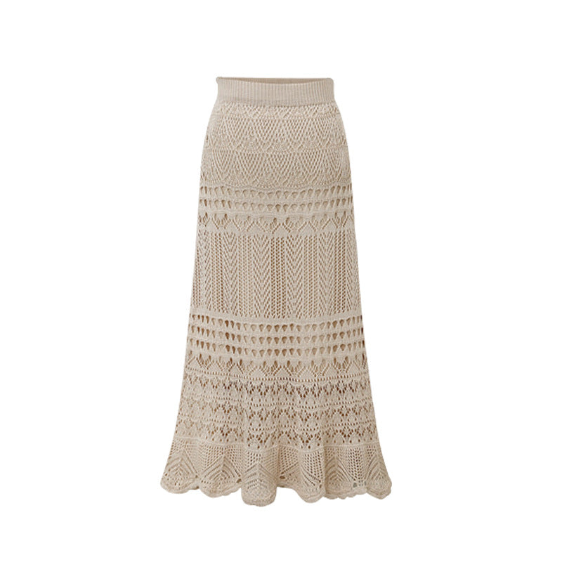 Skirt for Women Spring & Fall 100kg High Waist Loose Large Size Crochet Cut Out Knitted Hip-Covering Mid-Length Skirt for Women 90cm