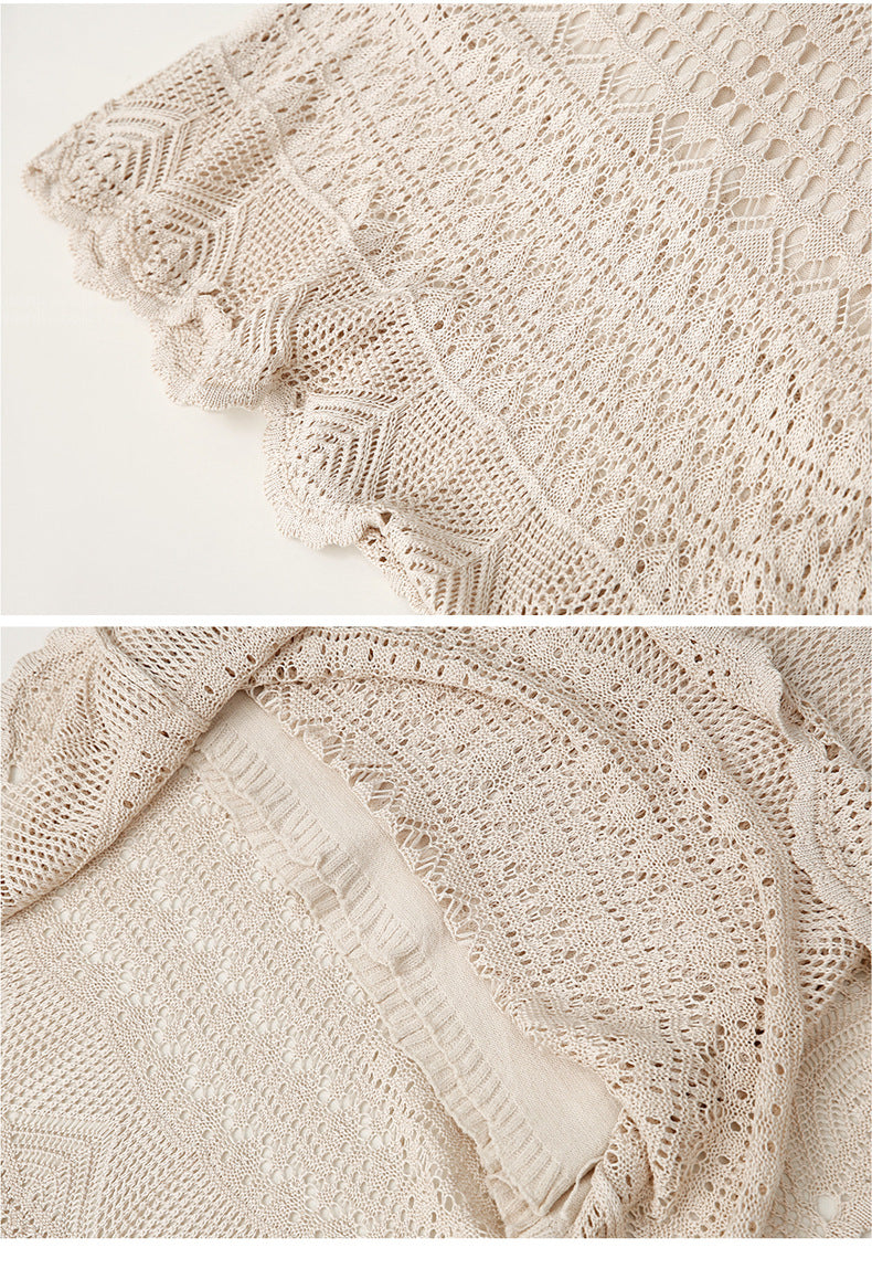 Skirt for Women Spring & Fall 100kg High Waist Loose Large Size Crochet Cut Out Knitted Hip-Covering Mid-Length Skirt for Women 90cm