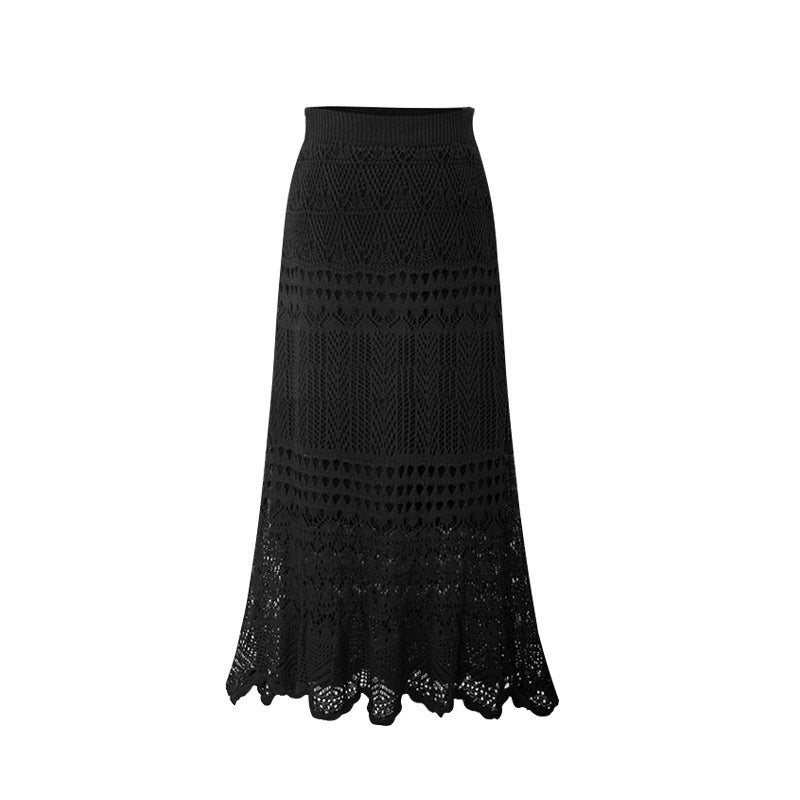 Skirt for Women Spring & Fall 100kg High Waist Loose Large Size Crochet Cut Out Knitted Hip-Covering Mid-Length Skirt for Women 90cm