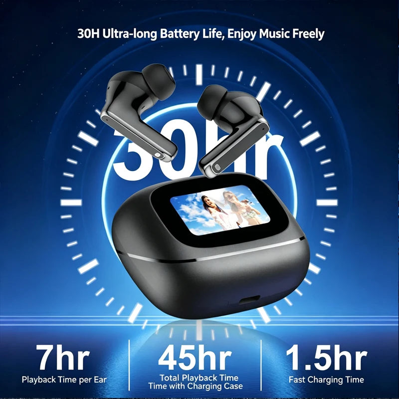 XGSHOW Tour Pro6 Bluetooth 6.0 Earphones LCD Full Color Screen 2026 New In Ear ANC Noise Reduction Ultra Long Endurance Earbuds