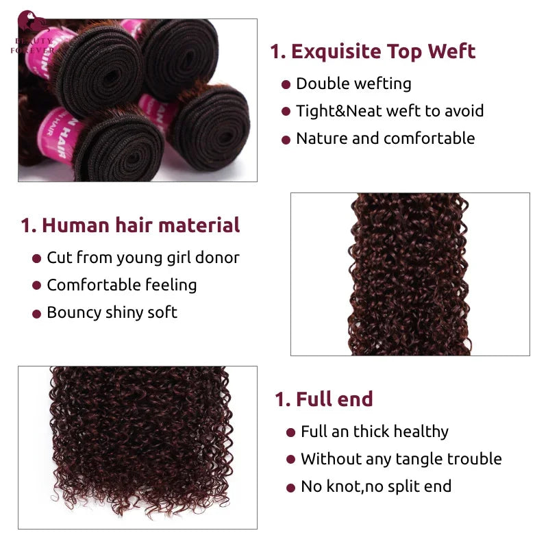 Beauty Forever Highlights Bundles Human Hair #33B Reddish Brown Curly Human Hair Weaves 3 Bundles Colored Hair Weaves for Women
