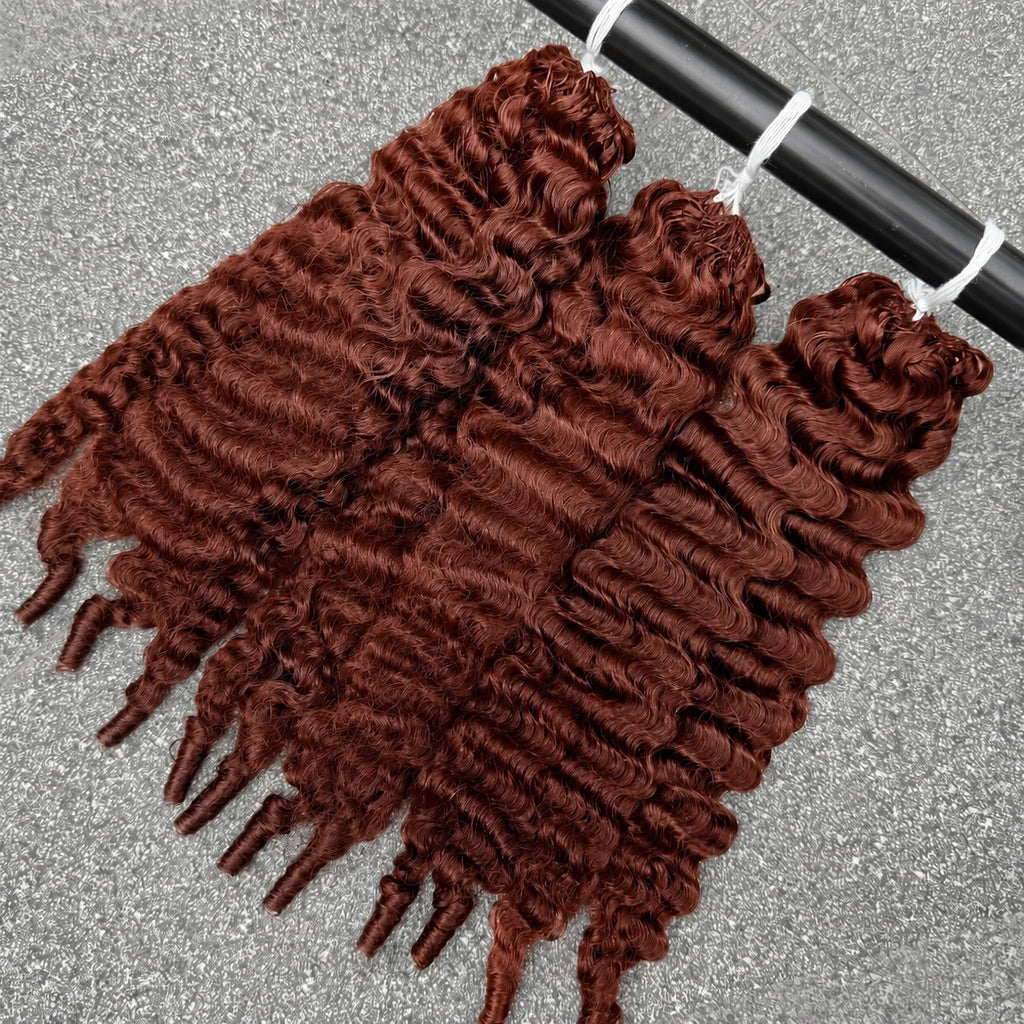 Miracle Knots Knotless Human Crochet Braiding Hair Reddish Brown Burmese Curly Pre Separated Feather Hair Bulk Boho Extensions