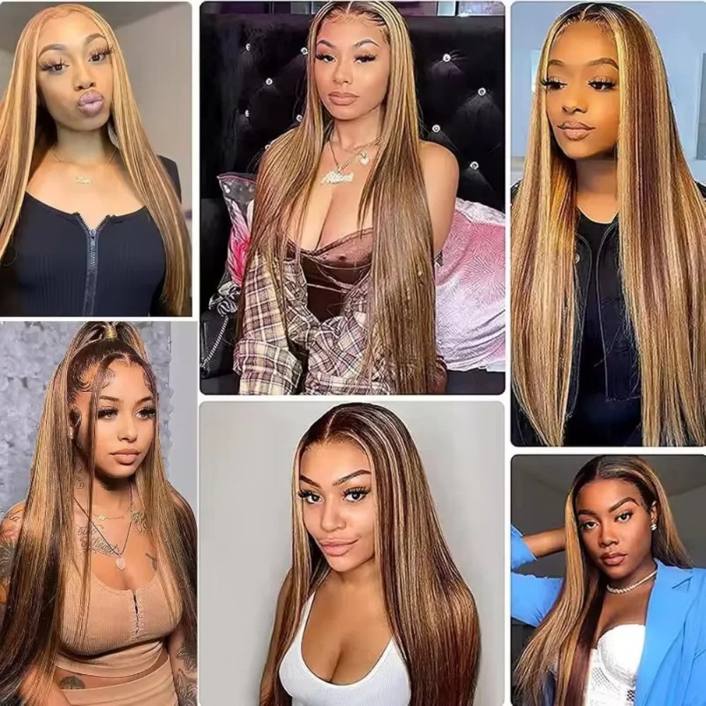 Highlight  P4/27 Straight Bundles Human Hair For Women Brown Blonde Hair Bundles Deal Colored Human Hair Weave Bundles Extension