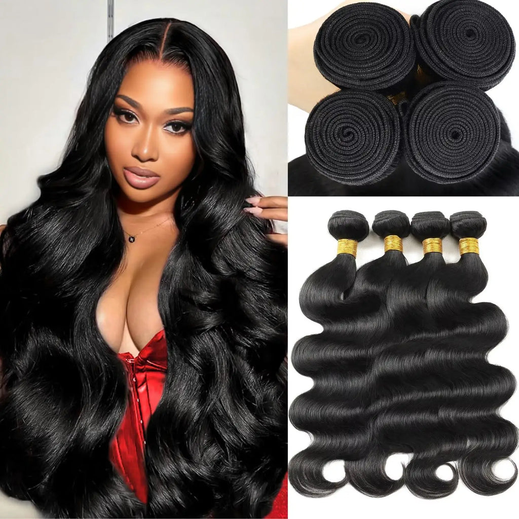 Body Wave Bundles Unprocessed Human Hair 20 22 24 26 Inch 4 Bundles Natural Black 10A Double Weft Weave Bundles Human Hair