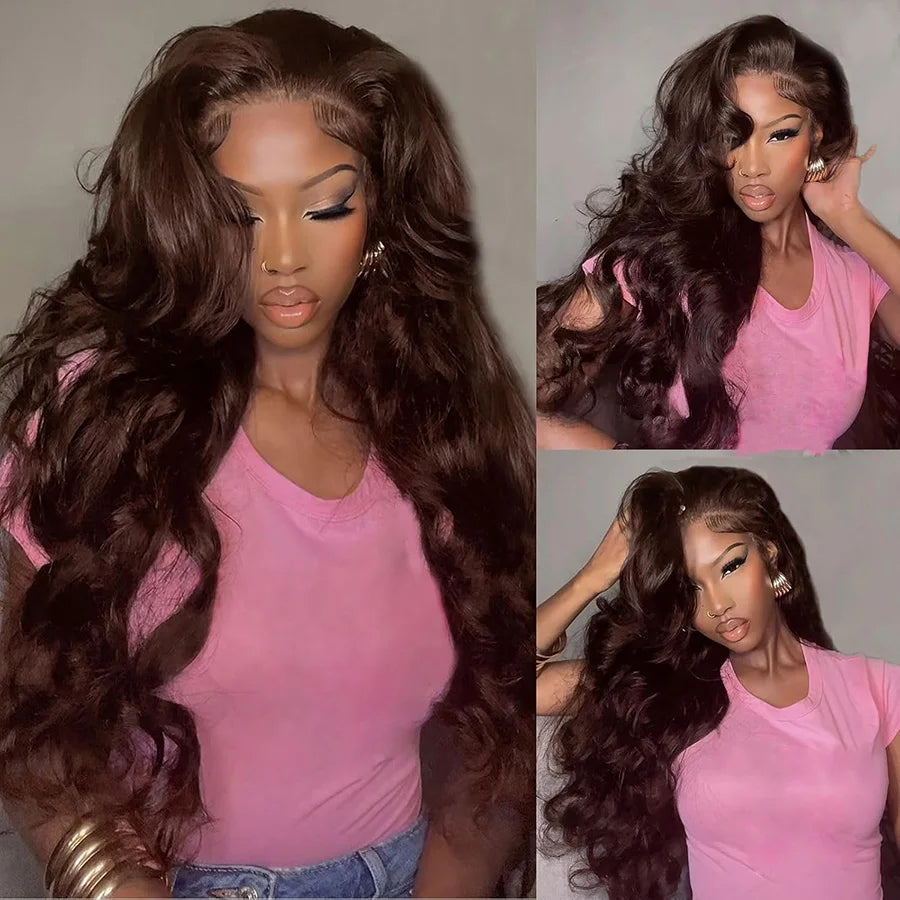 Dixtefo Chocolate Brown Body Wave Wigs 200 Density 18-40 Inches HD Lace Frontal Human Hair Wigs
