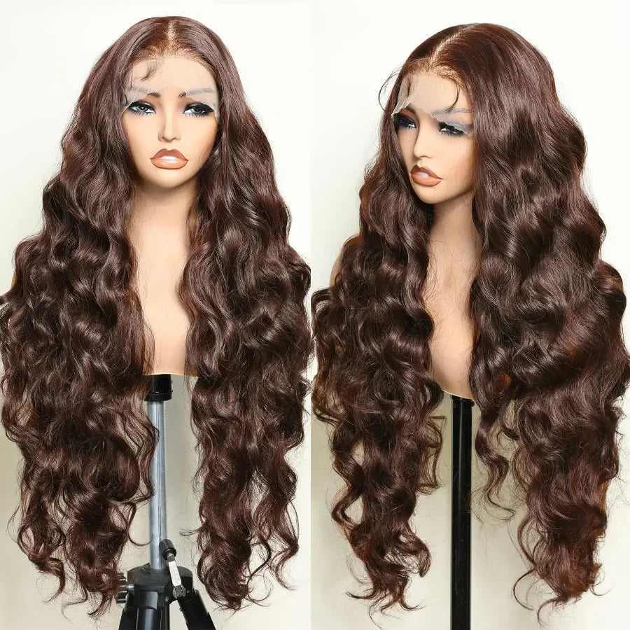 Dixtefo Chocolate Brown Body Wave Wigs 200 Density 18-40 Inches HD Lace Frontal Human Hair Wigs