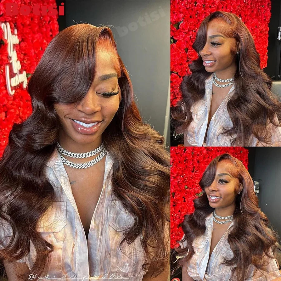 Dixtefo Chocolate Brown Body Wave Wigs 200 Density 18-40 Inches HD Lace Frontal Human Hair Wigs