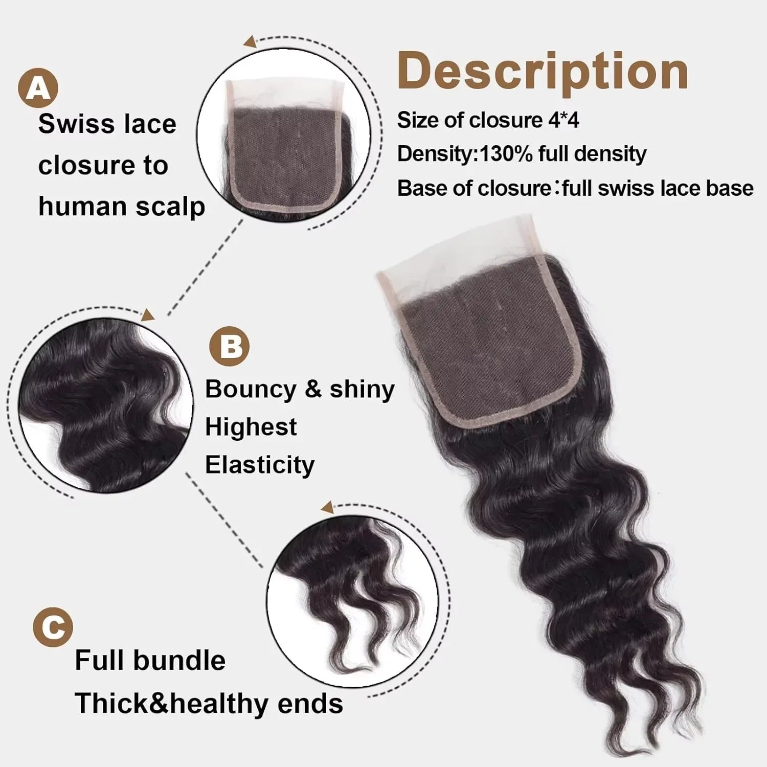 Loose Deep Wave Bundles with Closure Brazilian Virgin Human Hair Bundles Wet and Wavy Human Hair bundles with 4×4 Closure