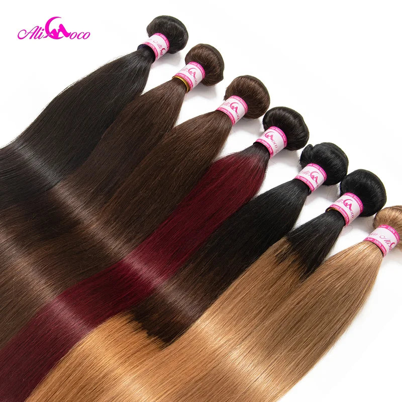 Ali Coco Brazilian Straight Hair 1/3/4 Bundles "8-30" inch  #2/#4/1b/27/ #27/1b/99j Non Remy Ombre Hair Human Weave Bundles