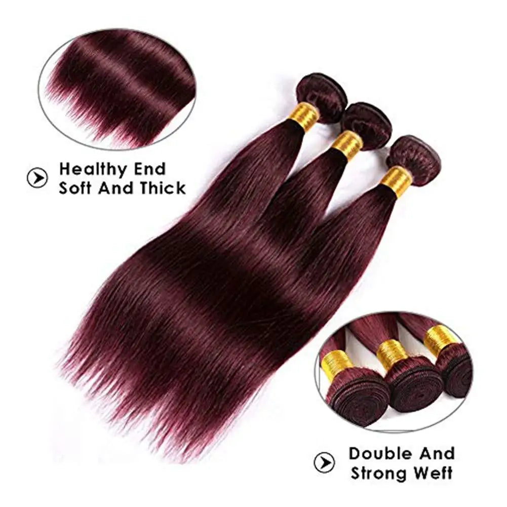 Color Burgundy  #99J Bundles Human Hair Straight Bundles Brazilian Virgin Hair Wine Red Straight 3 Bundles Human Hair Extensions