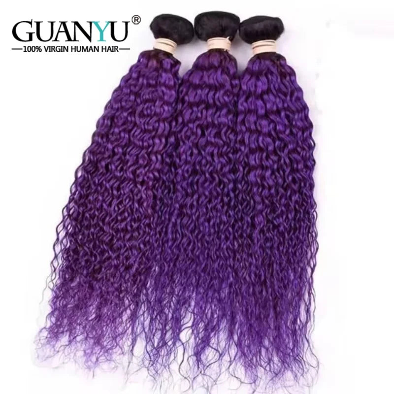 1B/Purple Kinky Curly Ombre Colored Human Hair Bundles 100% Human Hair Extensions 3/4 Bundle Deals Human Hair Weaves