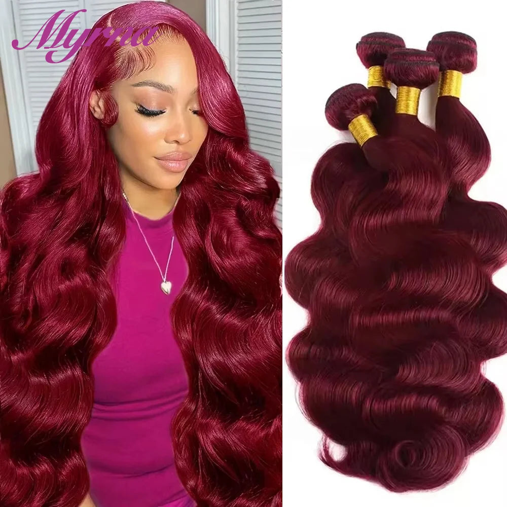 #99j Red Colored Bundles Body Wave Human Hair For Extension 99j Burgundy Human Hair Bundles Remy Hair Weaving 1/2/3 Bundle Deals