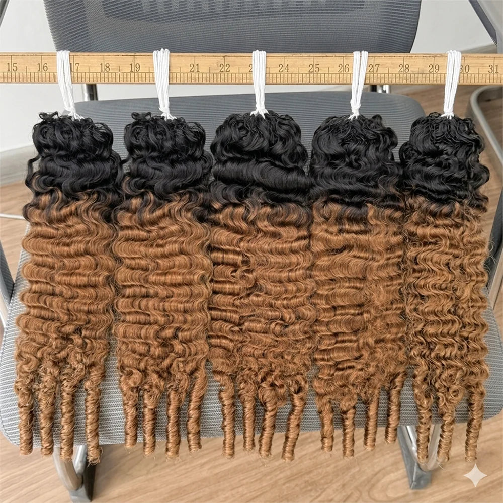 Miracle Knots Kinky Curly Crochet Human Hair TB30#Medium Brown 100% Unprocessed Cuticle Aligned Virgin Hair Feather Weft Crochet Hair Extensions Low Shedding Tangle Free Natural Kinky Curl Can Be Dyed Bleach Reusable Handmade Braiding Hair For Black Women