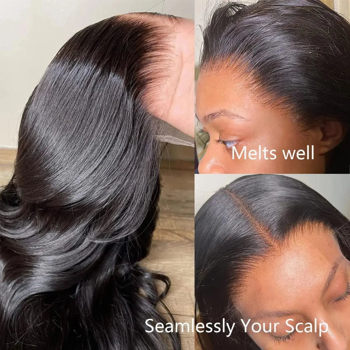 Natural Black Body Wave Remy Human Hair Wigs Lace Front Wig Pre Plucked Hairline 180% Density HD Transparent Lace Frontal Wig