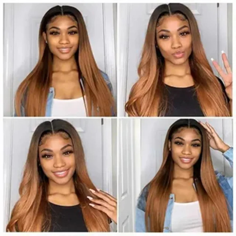 100% human hair  Ombre  Straight Hair  Ombre Human Hair Bundles With Lace 4/30  1B/4/27