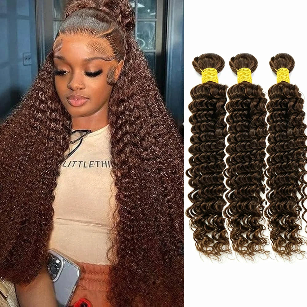 30 32 Inch #4 Dark Brown Curly Hair Bundles Deep Wave Human Hair Remy Hair Bundle Deals For Extensions Chocolate Brown Bundles