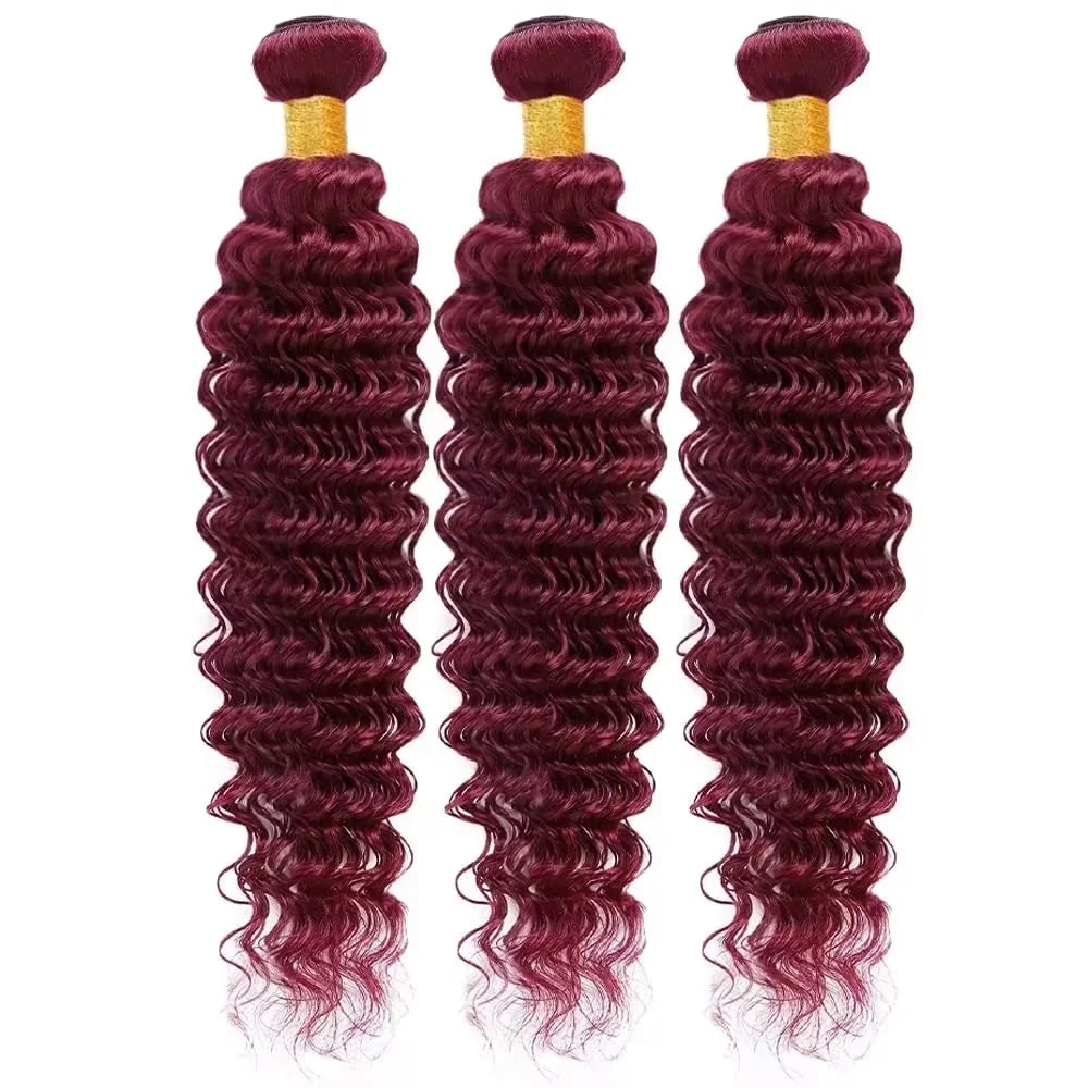 Burgundy Curly Hair Weaves Virgin Human Hair Bundles Red Wine Color #99j Deep Wave Bundles Remy Hair Bundle Deals For Extensions