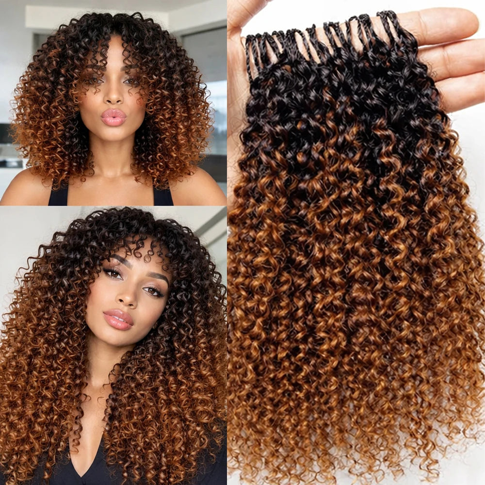 TB30 Brown Kinky Curly Crochet Hair Knotless Pre-Separated Feather Crochet Real Human Hair Reusable Miracle Konts Hair Extension