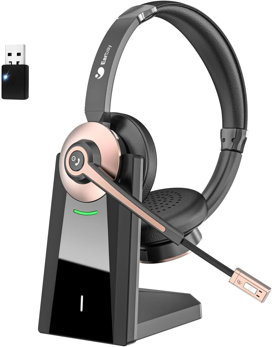 Wireless Headset with Mic, Noise Canceling & Mute, USB Dongle, Charge Dock for PC Phone Office